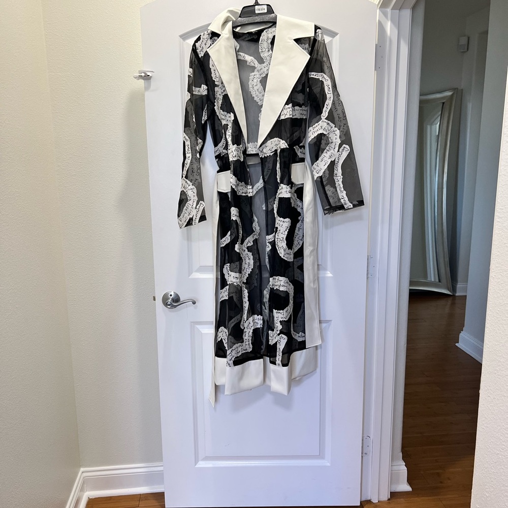 J Bolin White and Black Trench coat